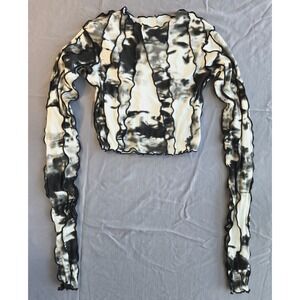 Showroom Ruched Long Sleeve Top Y2K Asymmetrical Stitches Abstract Patchwork
